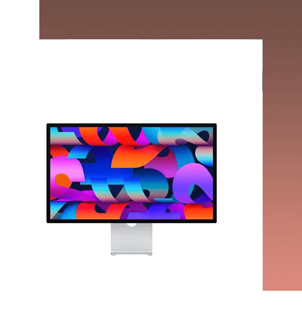 A computer monitor with colorful abstract artwork on it.